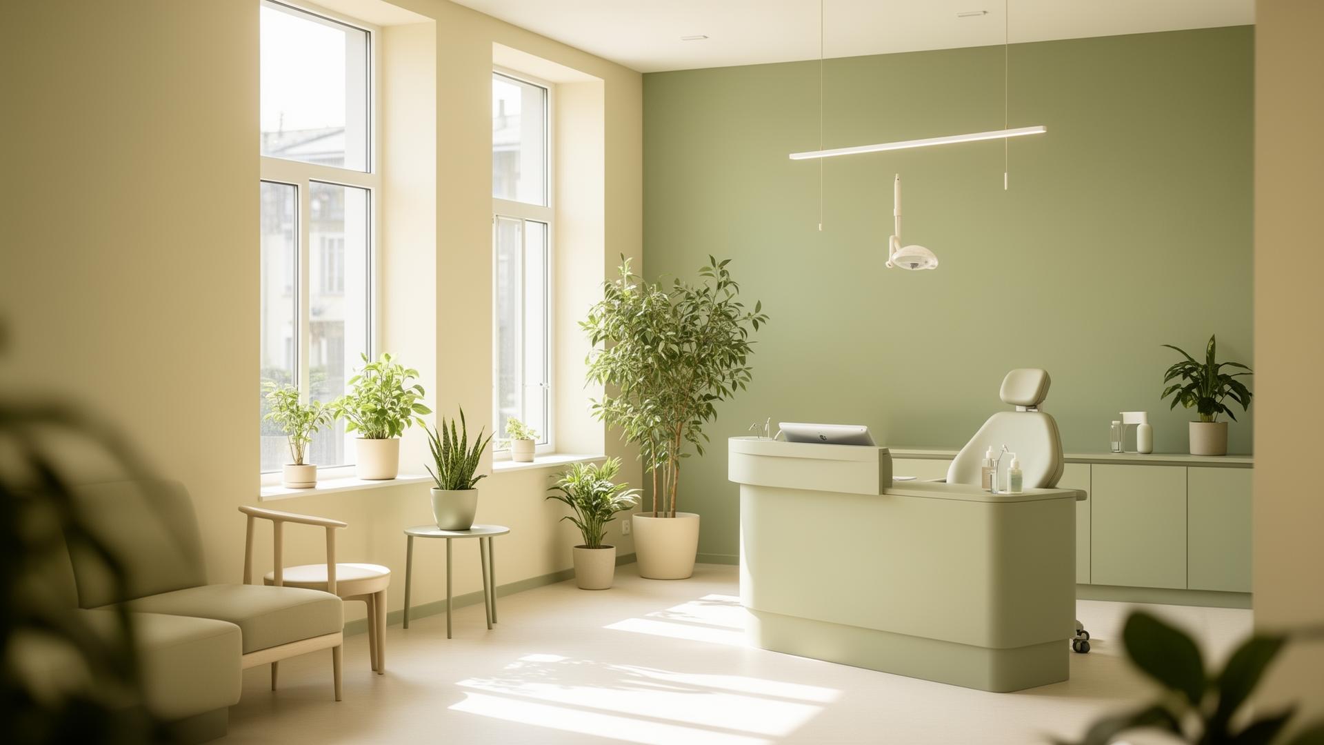 Calm, modern dental office interior bathed in natural light